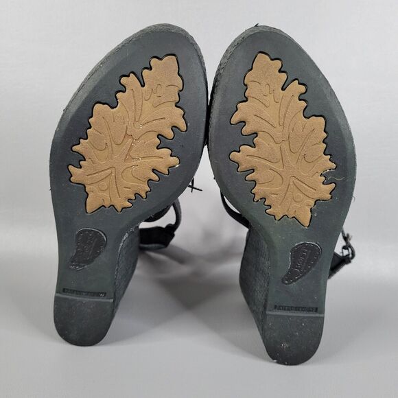 Born Womens Black Leather Flower Wedge Platform Leather Strappy Sandals Size 9 - Picture 12 of 12